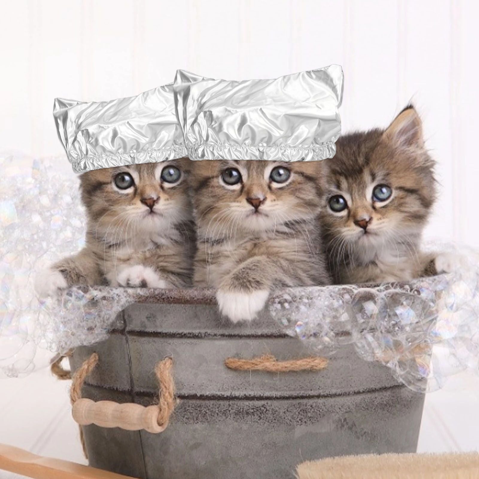 Cat Bathing Hat Waterproof Anti Ear Adjustable Breathable Polyester Pet Shower Hat for DogsSilver M V1294-YM0523-3117210206411