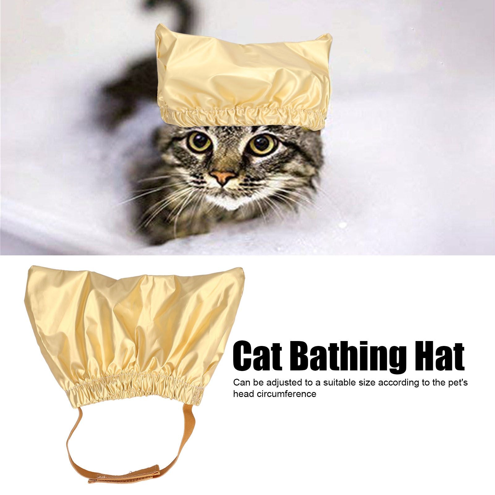 Cat Bathing Hat Waterproof Anti Ear Adjustable Breathable Polyester Pet Shower Hat for DogsGold M V1294-YM0523-3117210206412