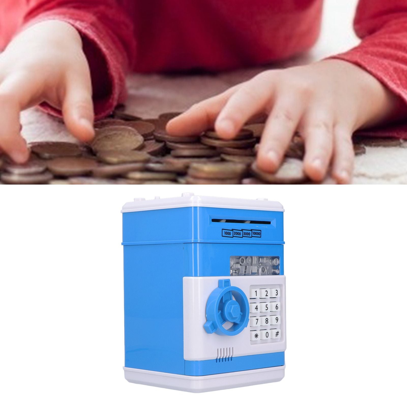 Electronic Money Saving Box ATM Password Cash Money Bank Security Lock Box for Children KidBlue V1294-YM0523-3117210207211
