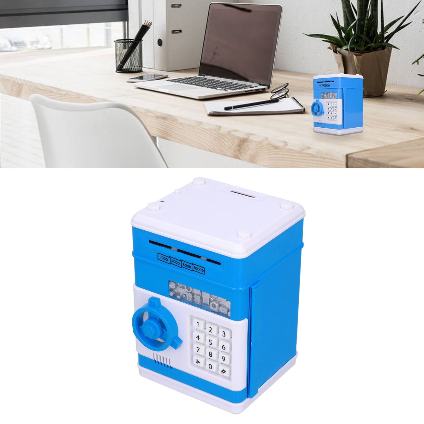 Electronic Money Saving Box ATM Password Cash Money Bank Security Lock Box for Children KidBlue V1294-YM0523-3117210207211