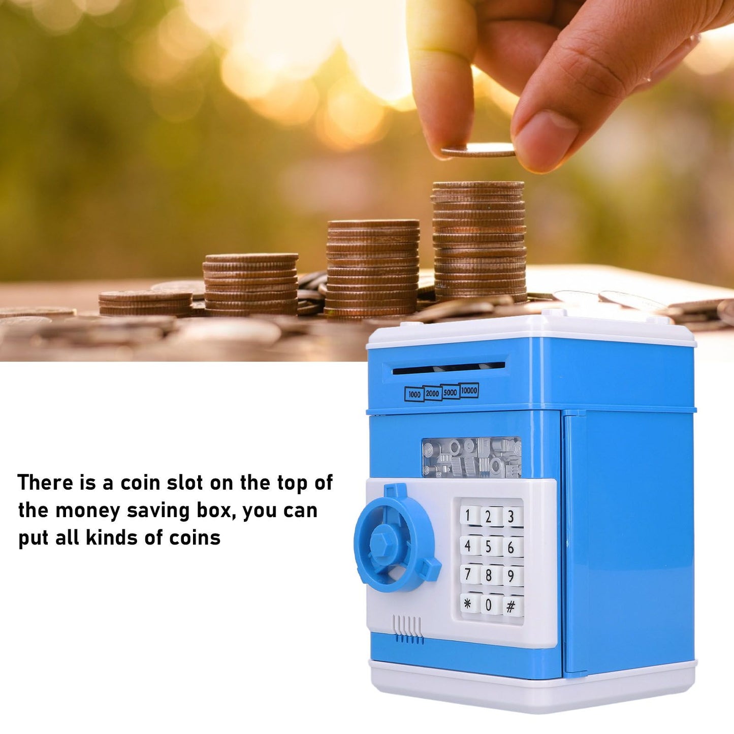 Electronic Money Saving Box ATM Password Cash Money Bank Security Lock Box for Children KidBlue V1294-YM0523-3117210207211