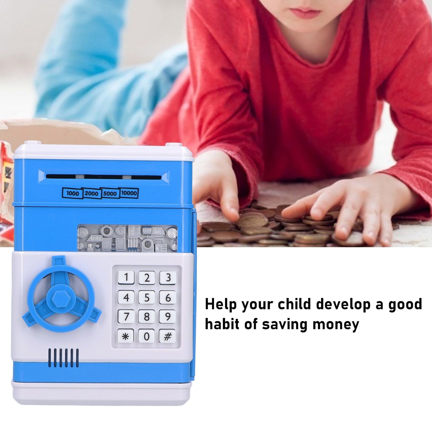 Electronic Money Saving Box ATM Password Cash Money Bank Security Lock Box for Children KidBlue V1294-YM0523-3117210207211