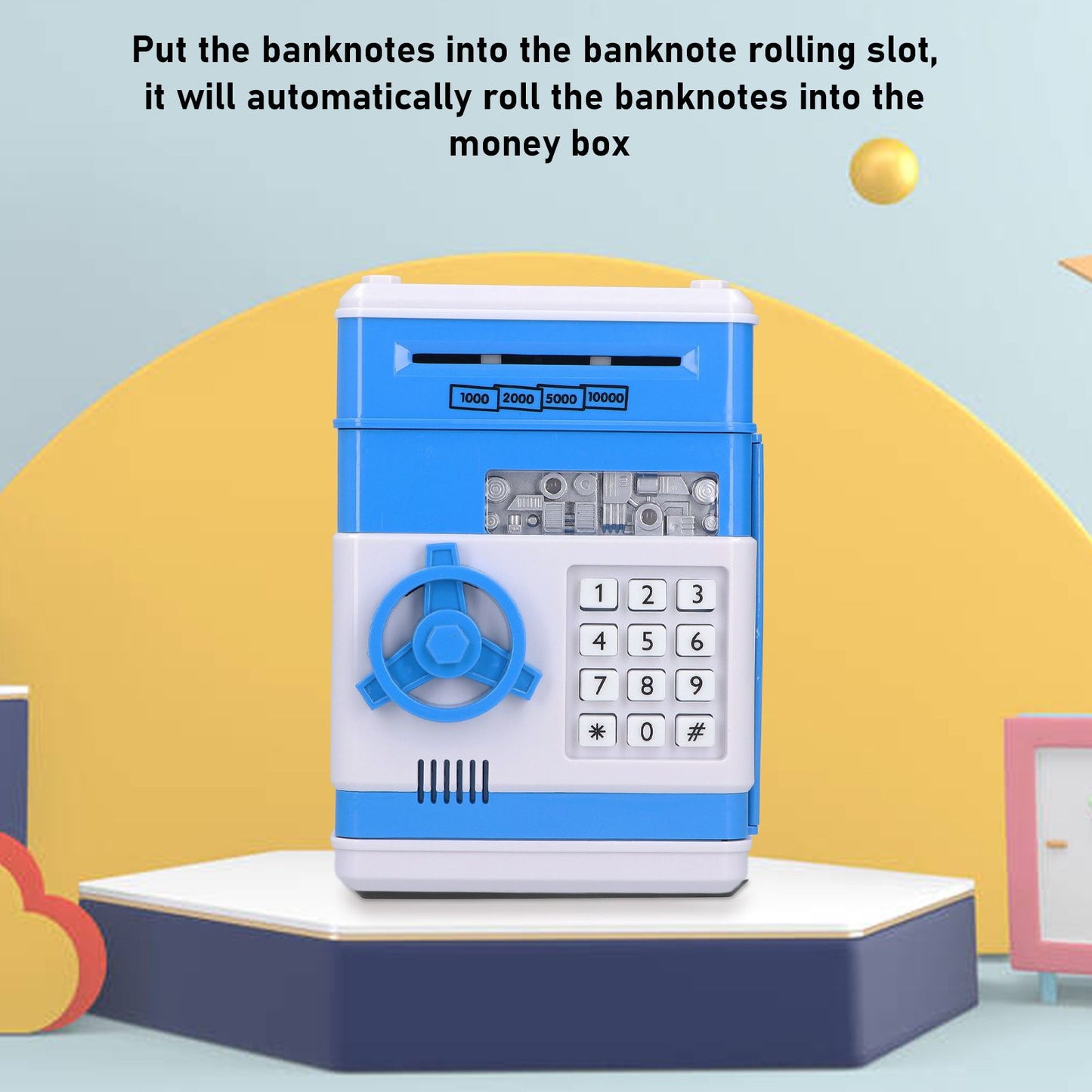 Electronic Money Saving Box ATM Password Cash Money Bank Security Lock Box for Children KidBlue V1294-YM0523-3117210207211