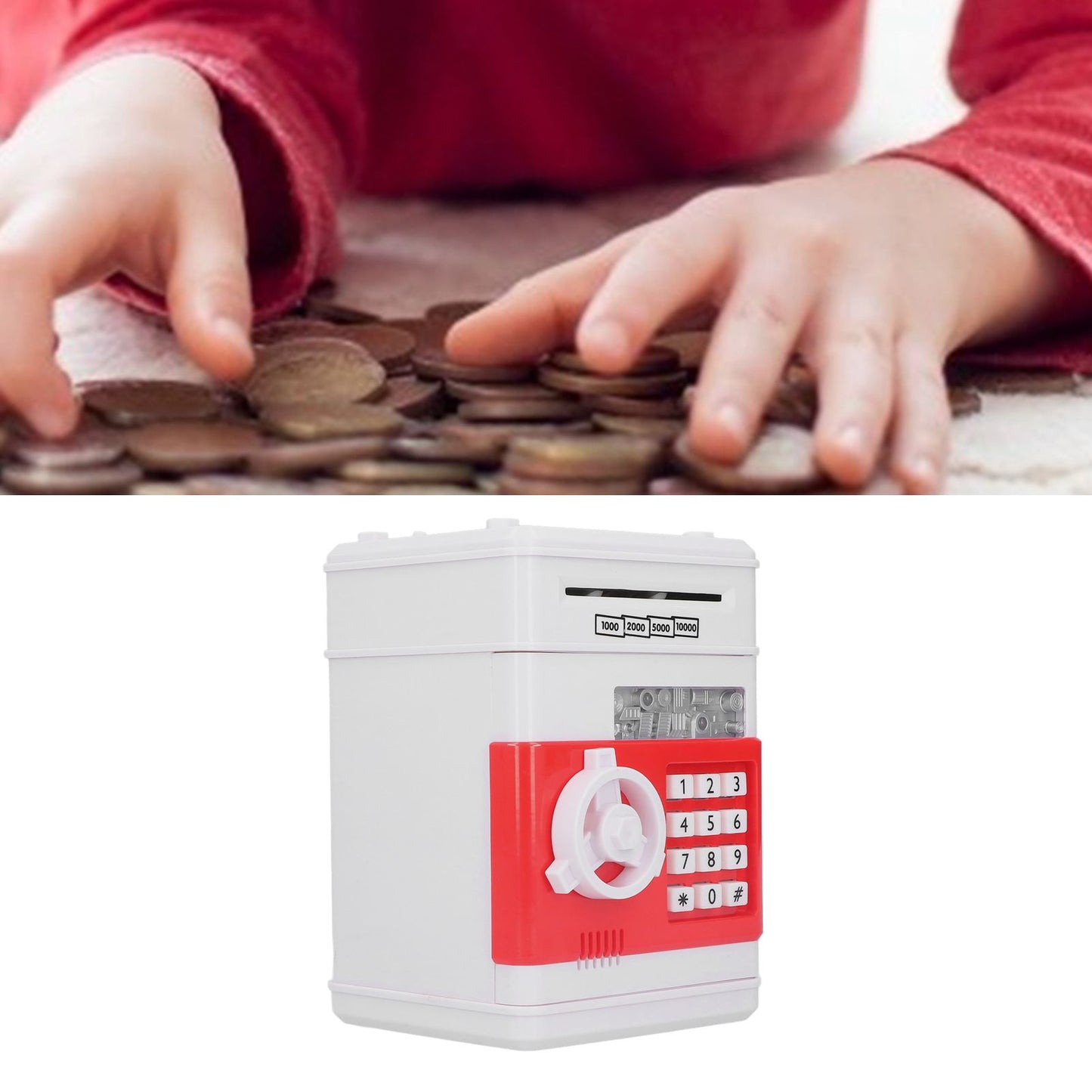 Electronic Money Saving Box ATM Password Cash Money Bank Security Lock Box for Children KidRed V1294-YM0523-3117210207212