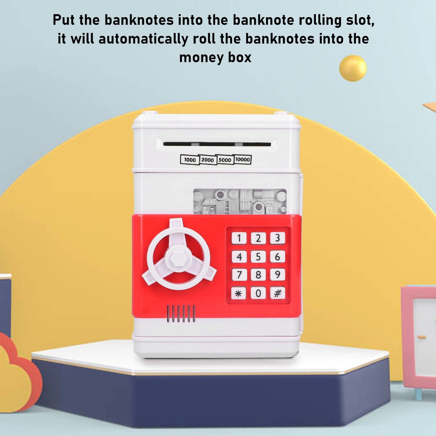 Electronic Money Saving Box ATM Password Cash Money Bank Security Lock Box for Children KidRed V1294-YM0523-3117210207212