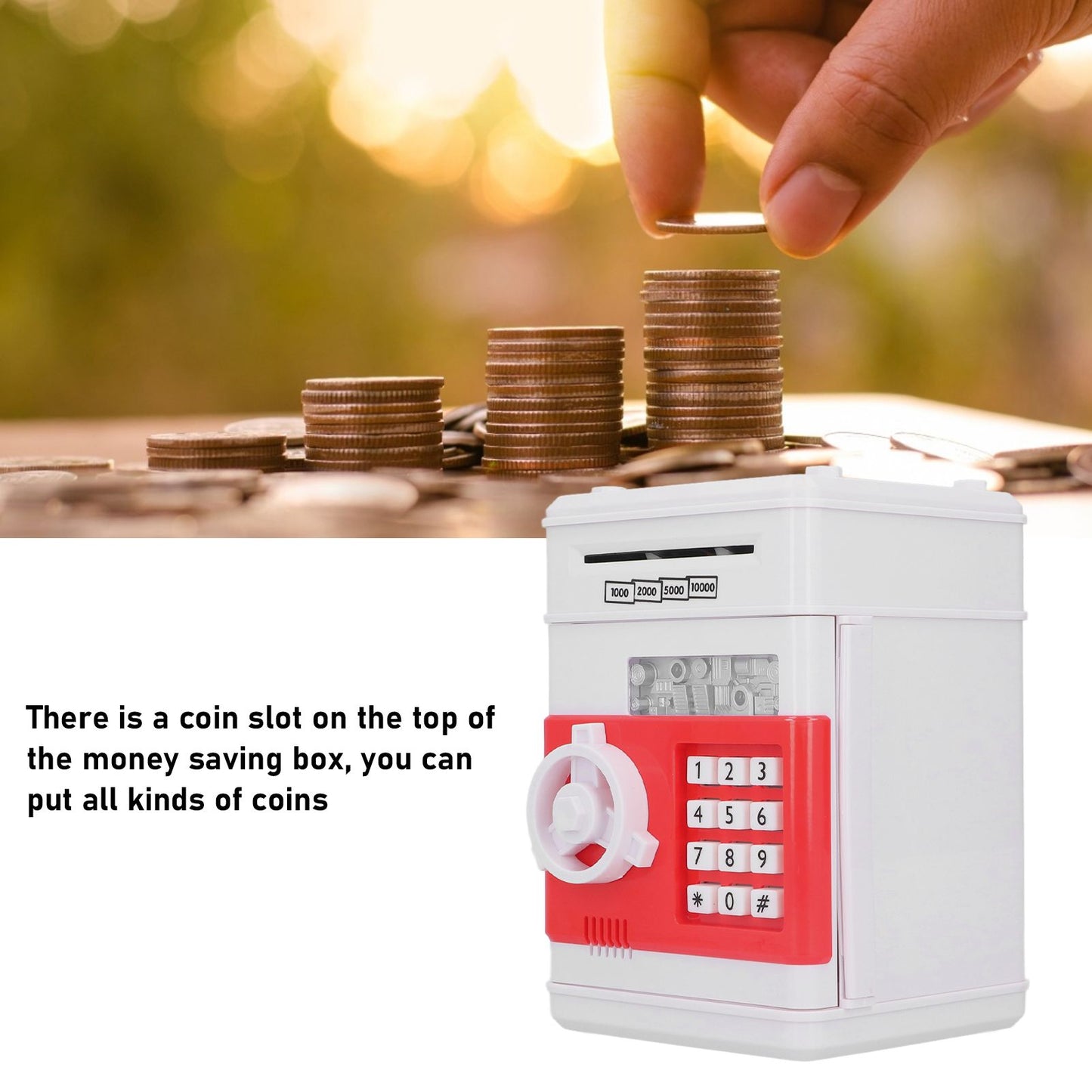 Electronic Money Saving Box ATM Password Cash Money Bank Security Lock Box for Children KidRed V1294-YM0523-3117210207212