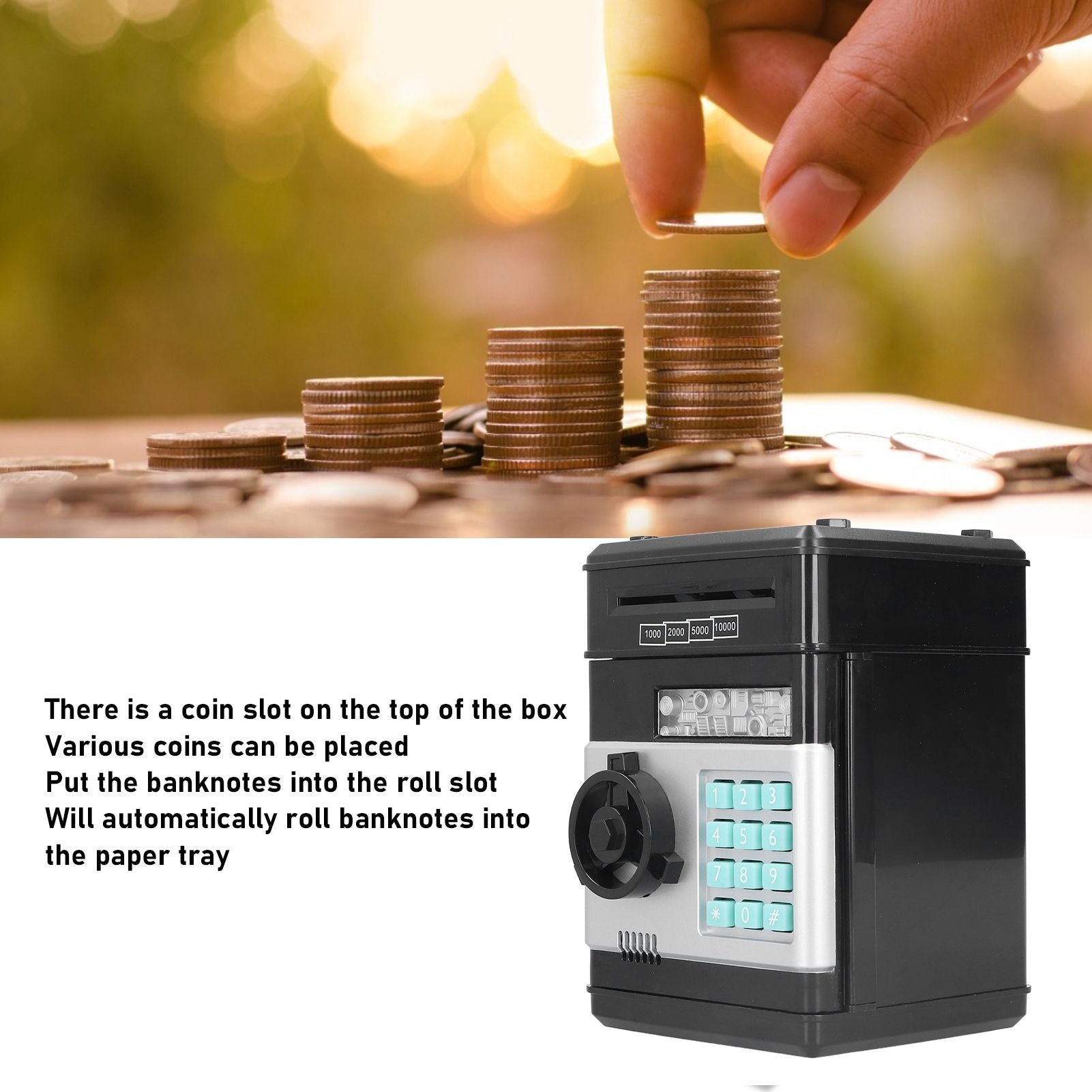 Electronic ATM Saving Box Cash Coins Save Banks Piggy Bank Can Auto Scroll Paper Money V1294-YM0523-3117210207311