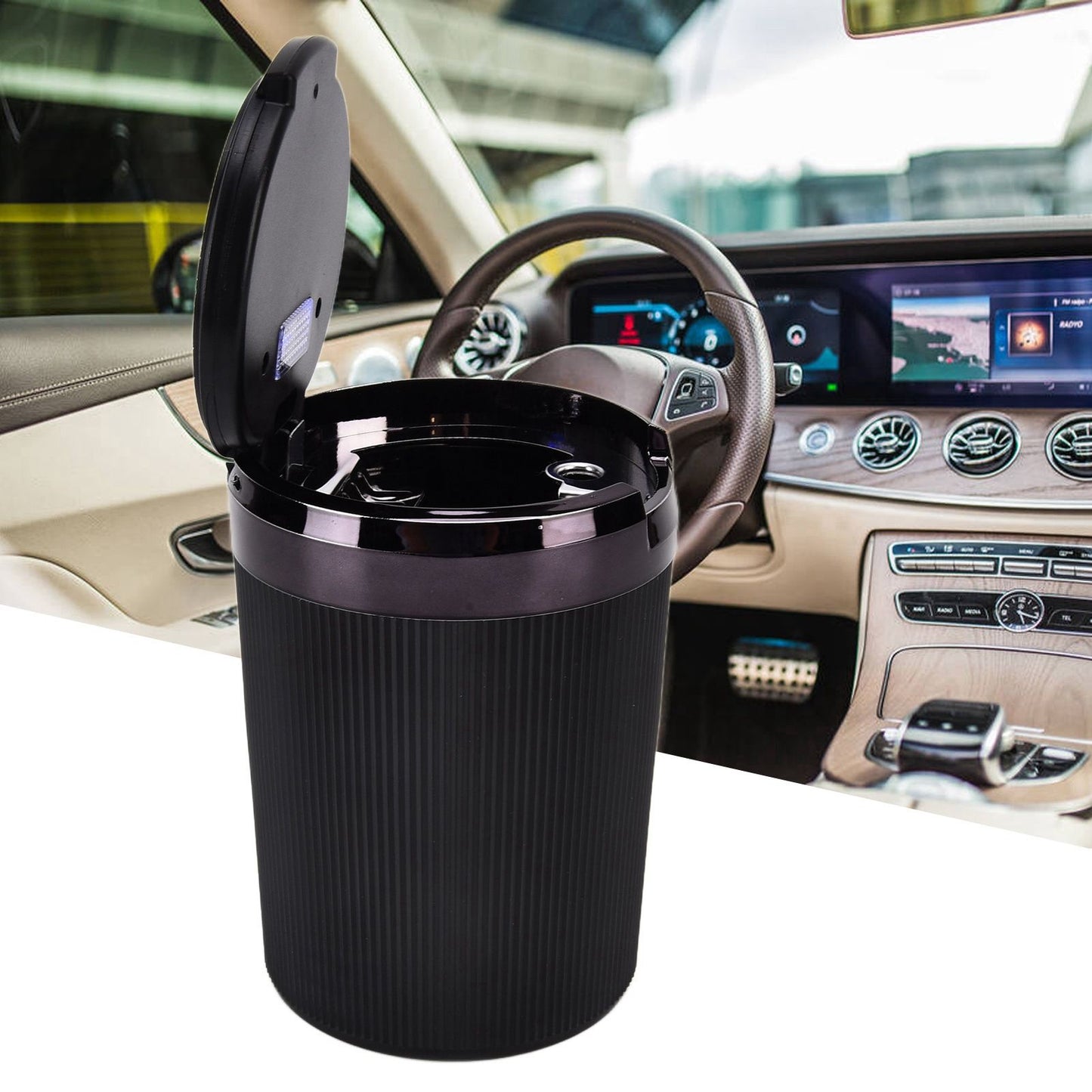 LED Car Ashtray with Lid 3W Portable Automobile Ashtray Car Cigarette Ashtray for Home OfficeBlack V1294-YM0523-3117210209211