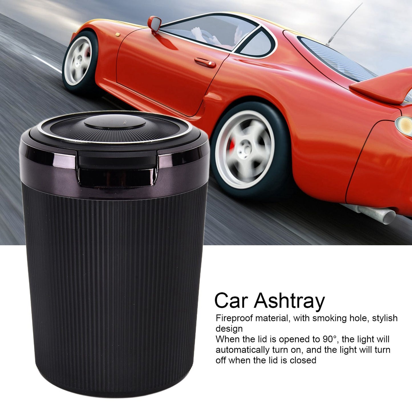 LED Car Ashtray with Lid 3W Portable Automobile Ashtray Car Cigarette Ashtray for Home OfficeBlack V1294-YM0523-3117210209211