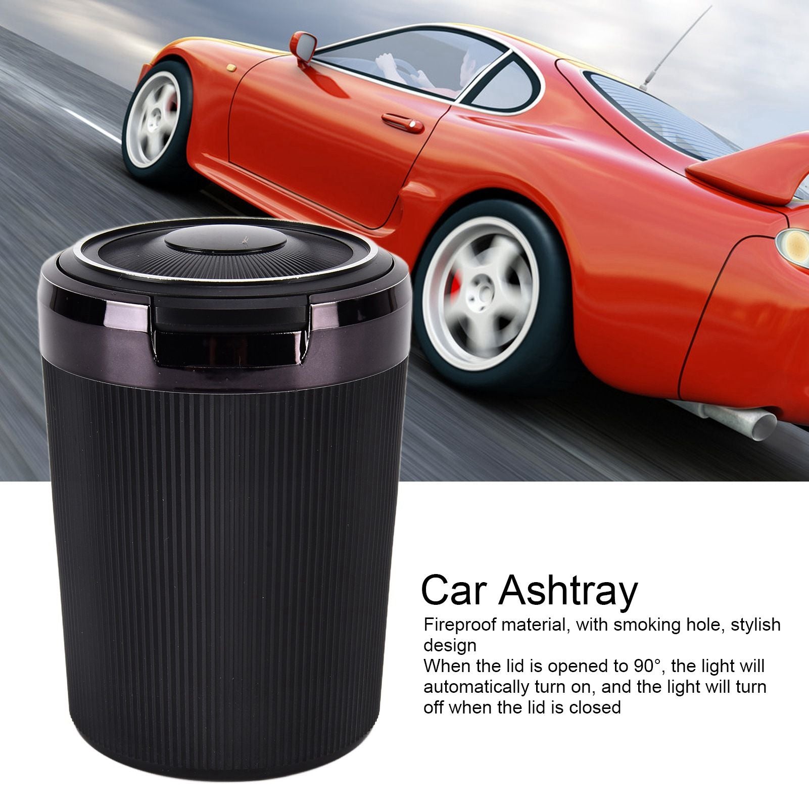 LED Car Ashtray with Lid 3W Portable Automobile Ashtray Car Cigarette Ashtray for Home OfficeBlack V1294-YM0523-3117210209211