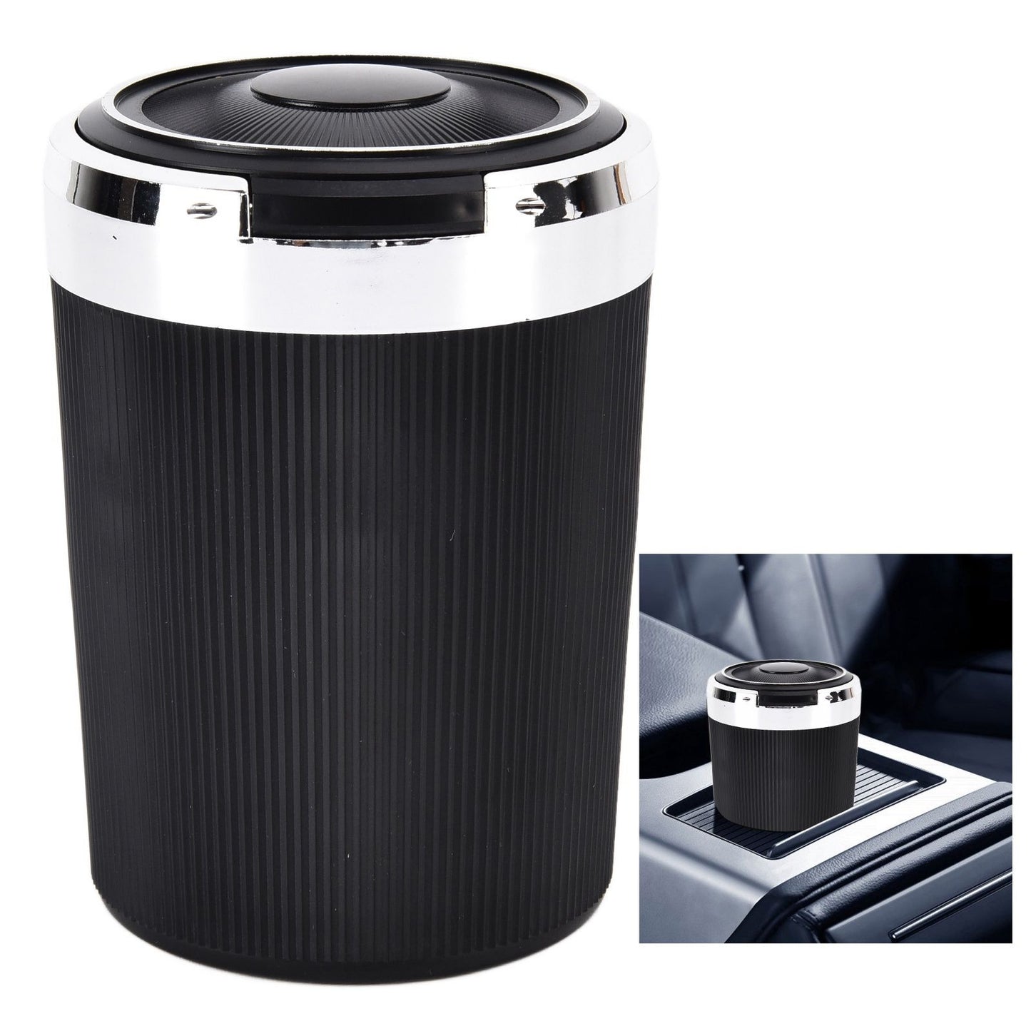 LED Car Ashtray with Lid 3W Portable Automobile Ashtray Car Cigarette Ashtray for Home OfficeSilver V1294-YM0523-3117210209212