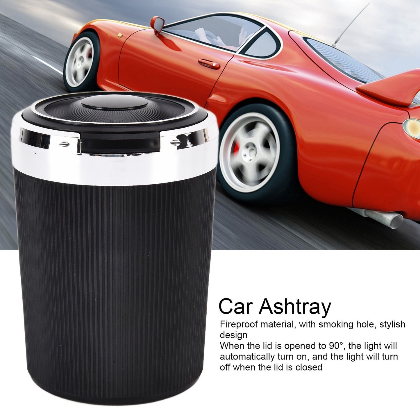LED Car Ashtray with Lid 3W Portable Automobile Ashtray Car Cigarette Ashtray for Home OfficeSilver V1294-YM0523-3117210209212
