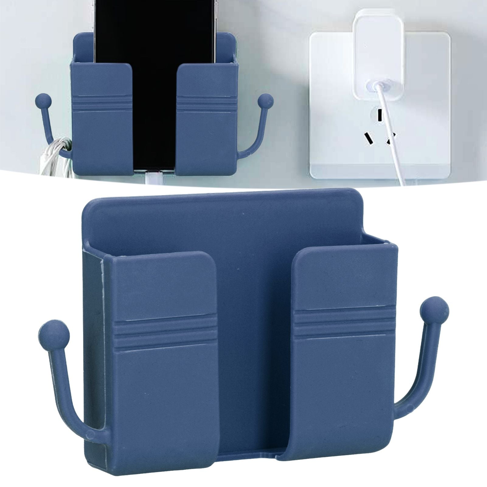 Wall Mounted Storage Box Multifunctional Phone Charging Wall Mount Holder for Bed Bathroom Kitchen OfficeBlue V1294-YM0523-3117210209312