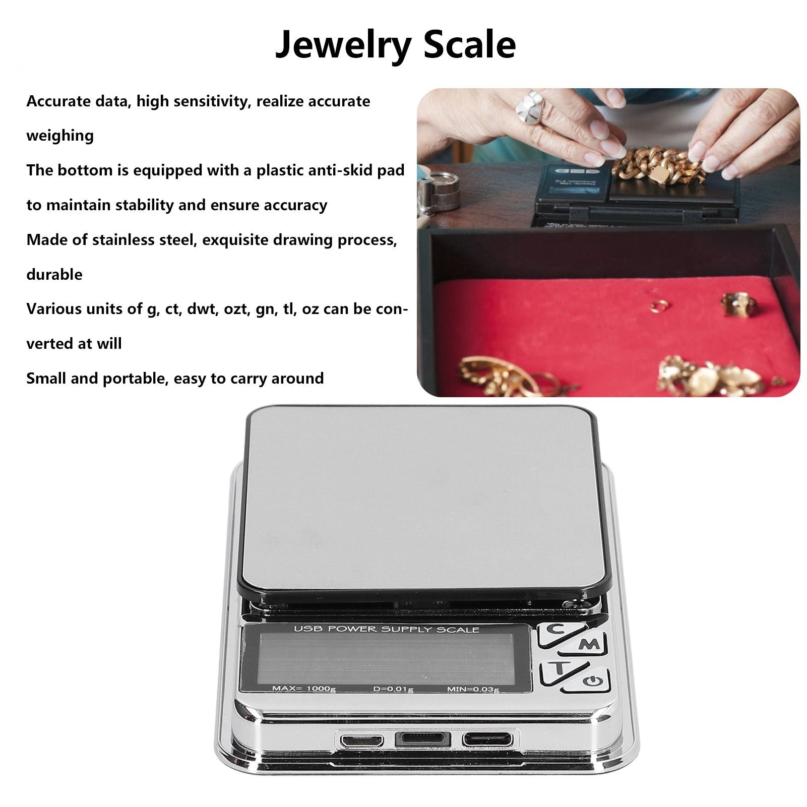 Jewelry Scale Accurate Data USB Charging Stable Reading High Sensitivity LCD Digital Electronic Scale for V1294-YM0523-3117210209911