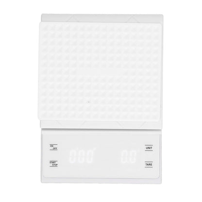 3kg/0.1g LED Display Electronic Scale Portable Timing Kitchen Coffee Scale with Non Slip Pads White V1294-YM0523-3117210210211