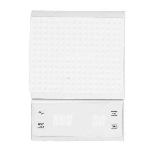 3kg/0.1g LED Display Electronic Scale Portable Timing Kitchen Coffee Scale with Non Slip Pads White V1294-YM0523-3117210210211