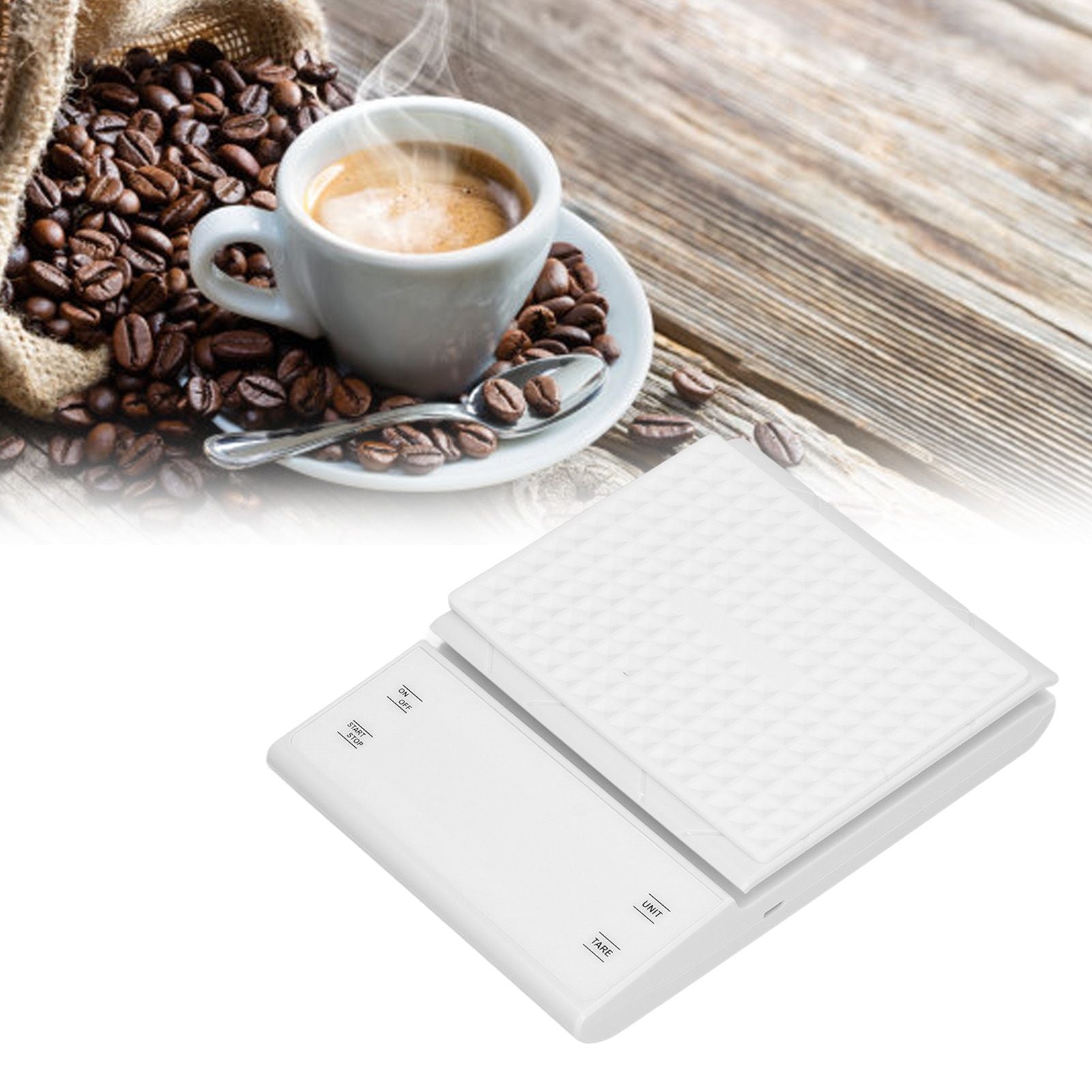 3kg/0.1g LED Display Electronic Scale Portable Timing Kitchen Coffee Scale with Non Slip Pads White V1294-YM0523-3117210210211