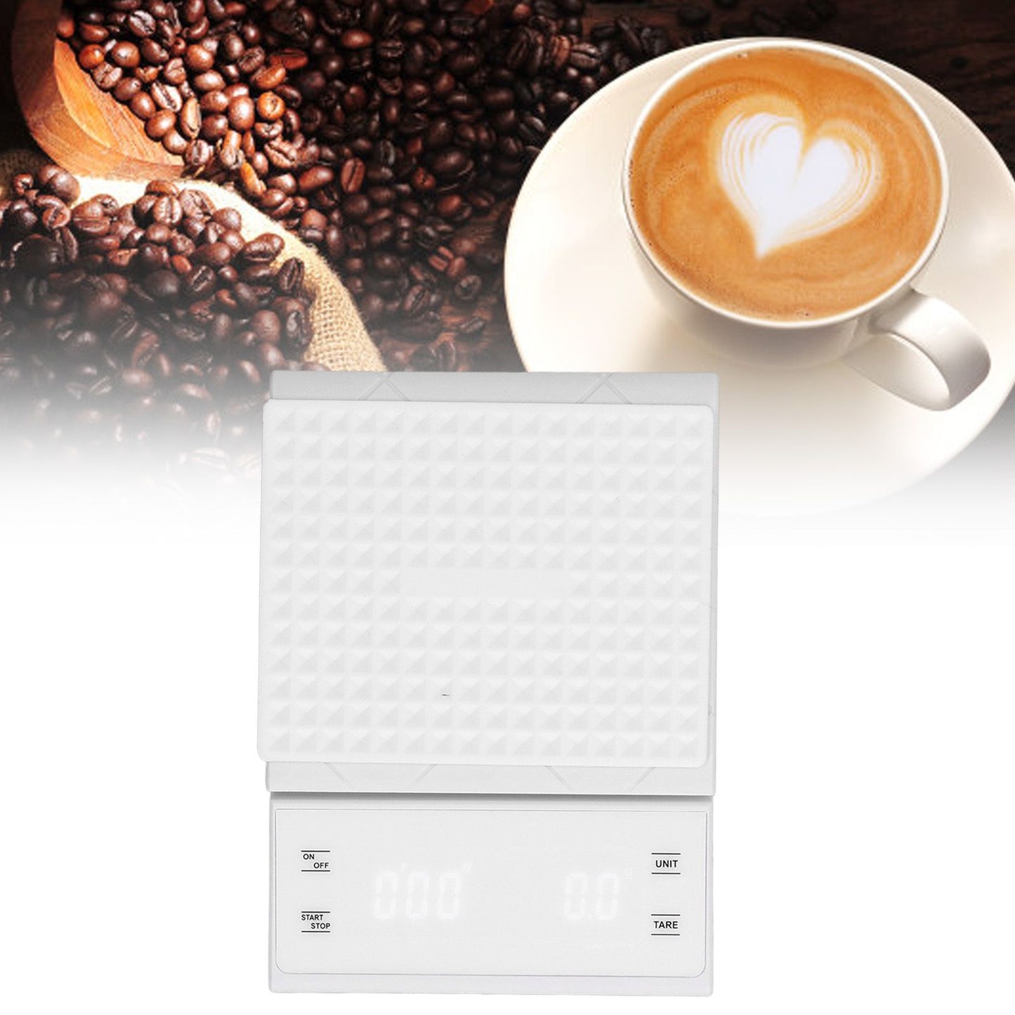 3kg/0.1g LED Display Electronic Scale Portable Timing Kitchen Coffee Scale with Non Slip Pads White V1294-YM0523-3117210210211