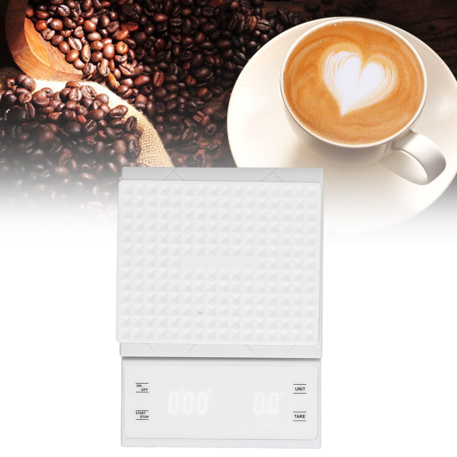 3kg/0.1g LED Display Electronic Scale Portable Timing Kitchen Coffee Scale with Non Slip Pads White V1294-YM0523-3117210210211