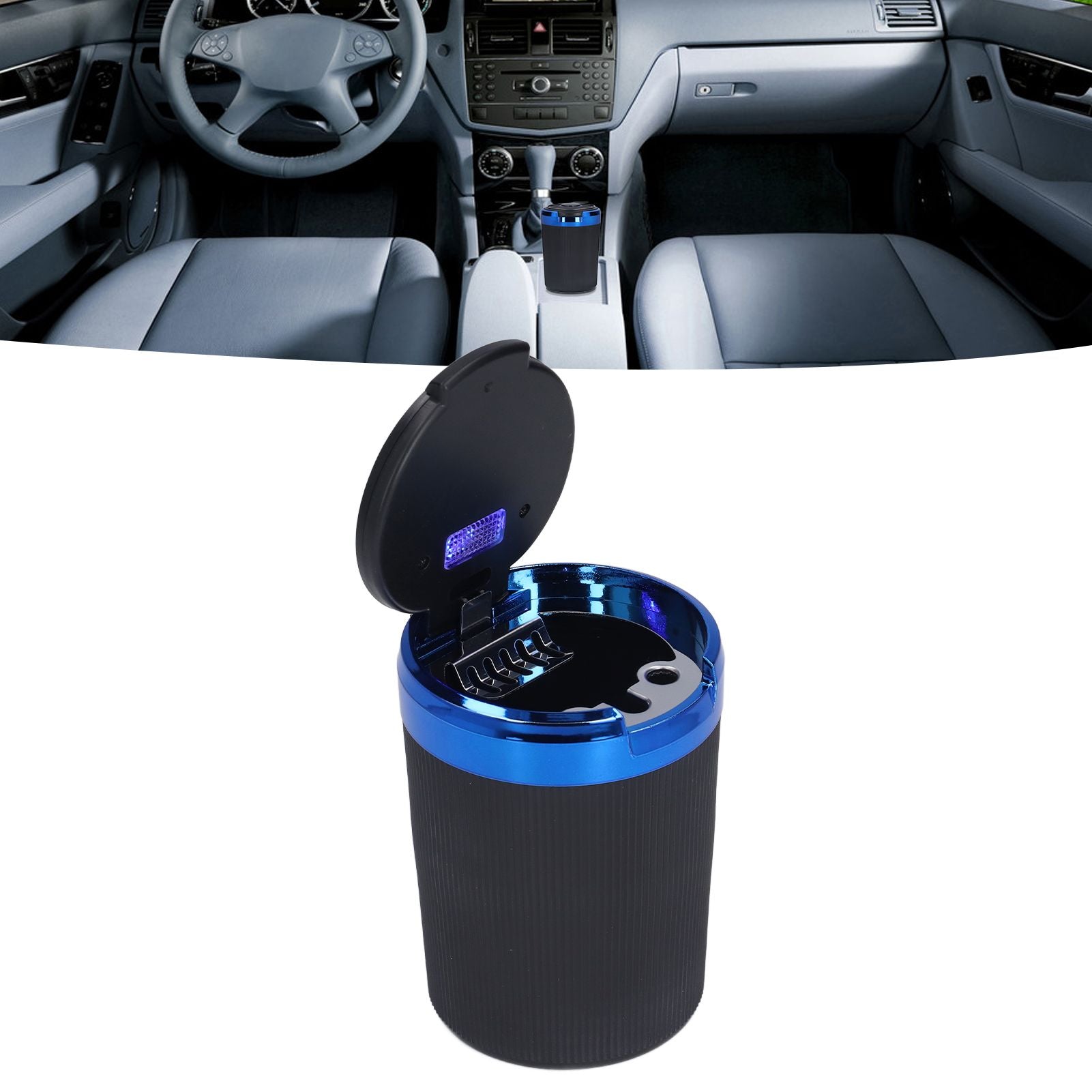3W Luminous Car Ashtray with LED Light Lid Fireproof Smokeless Cigarette Ashtray for Home OfficeBlue V1294-YM0523-3117210210911