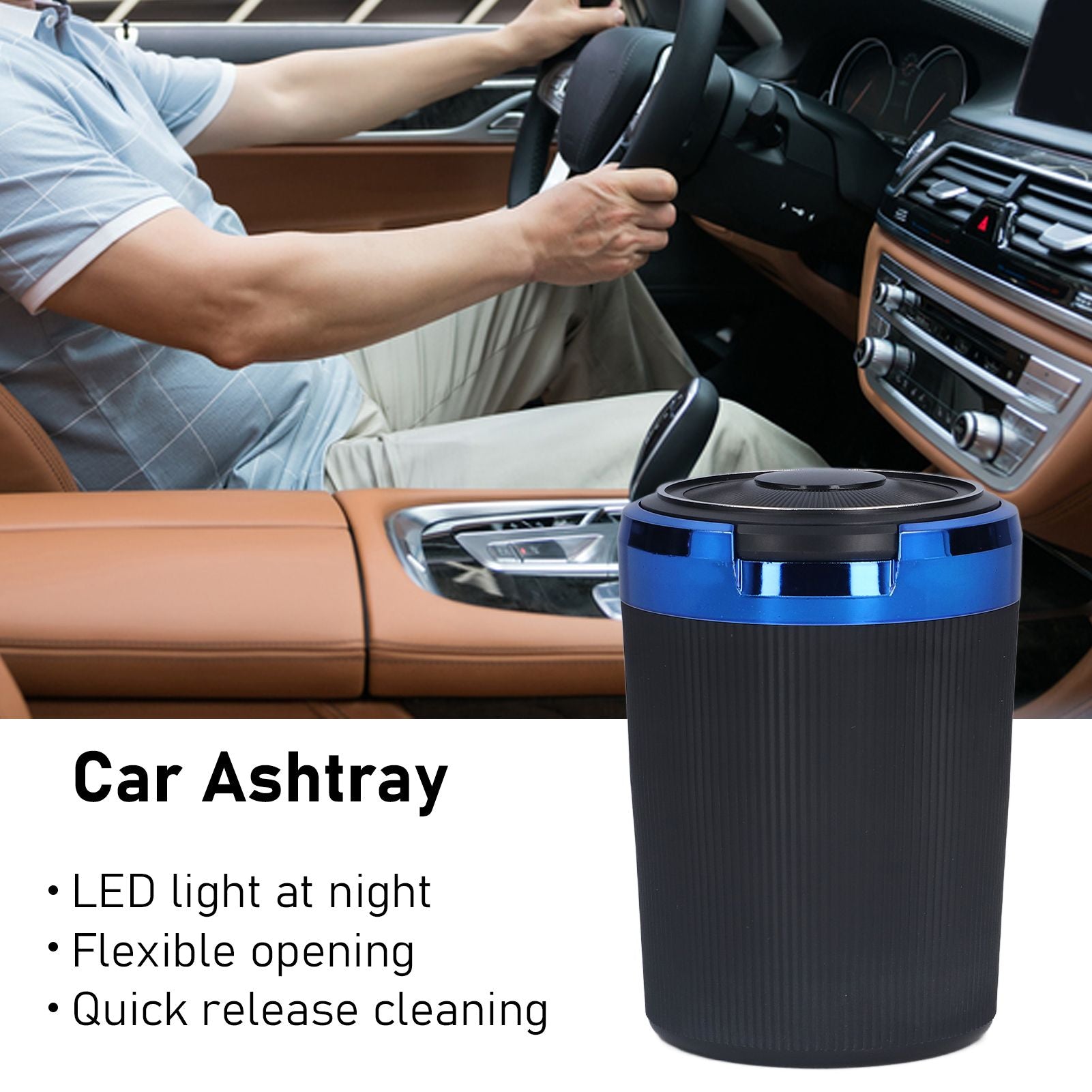 3W Luminous Car Ashtray with LED Light Lid Fireproof Smokeless Cigarette Ashtray for Home OfficeBlue V1294-YM0523-3117210210911