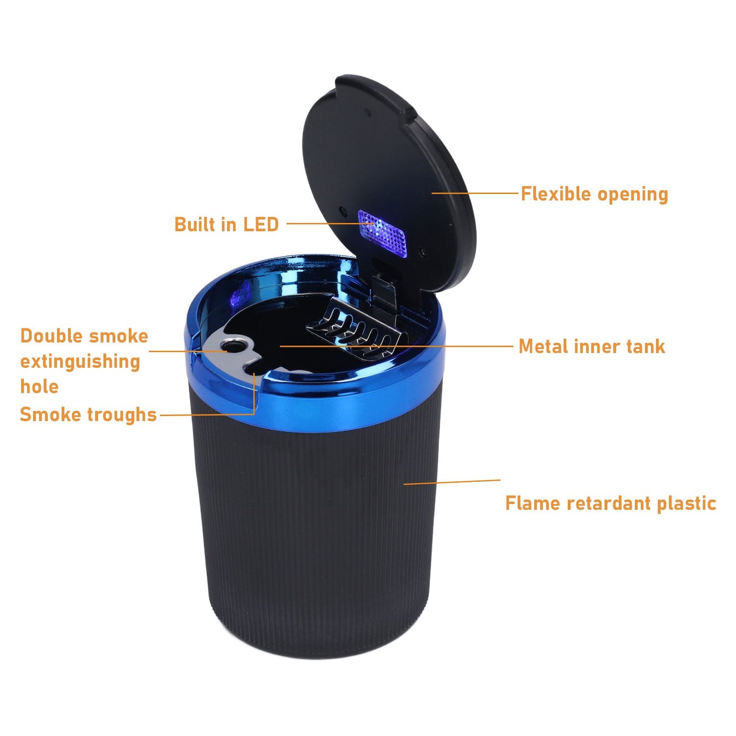 3W Luminous Car Ashtray with LED Light Lid Fireproof Smokeless Cigarette Ashtray for Home OfficeBlue V1294-YM0523-3117210210911