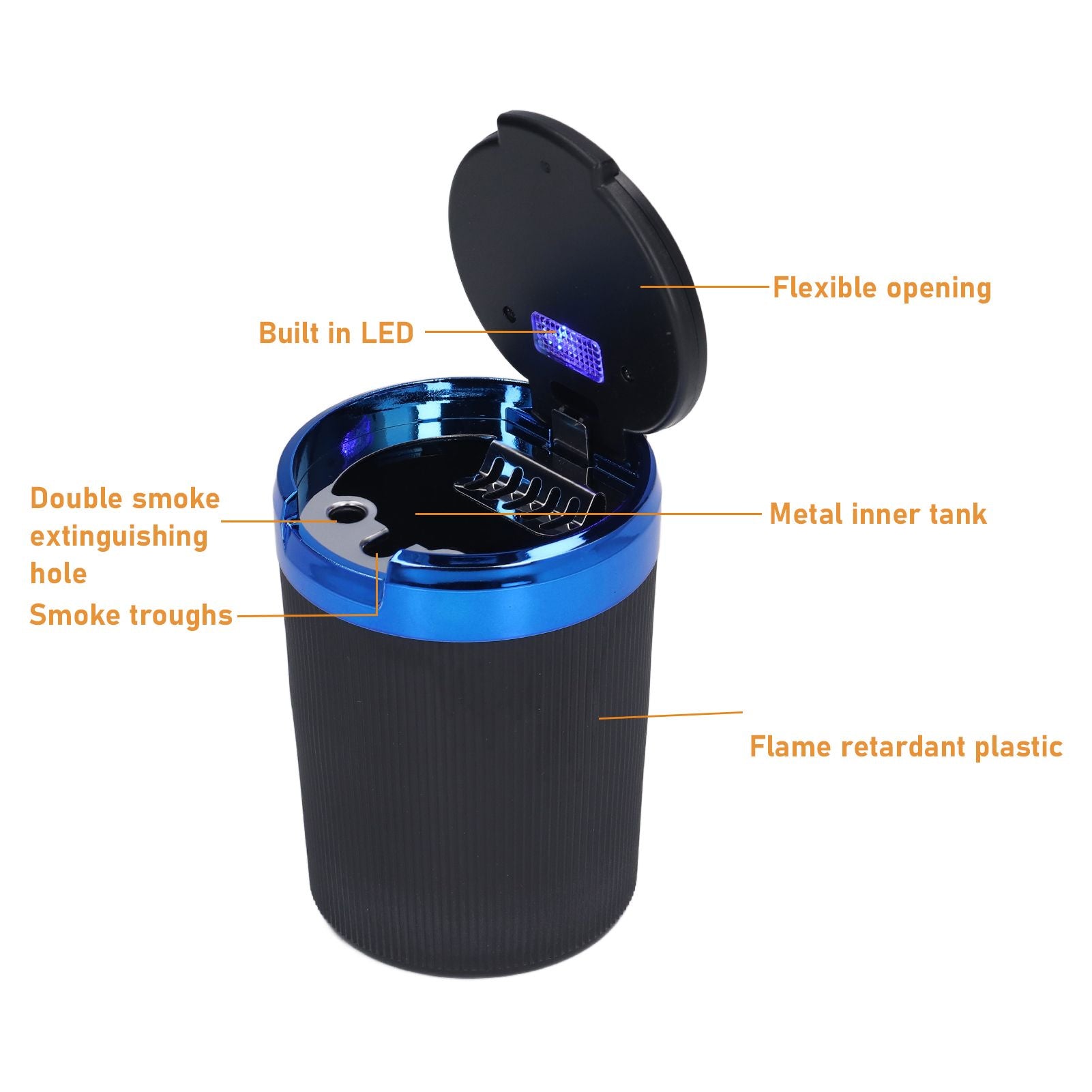 3W Luminous Car Ashtray with LED Light Lid Fireproof Smokeless Cigarette Ashtray for Home OfficeBlue V1294-YM0523-3117210210911