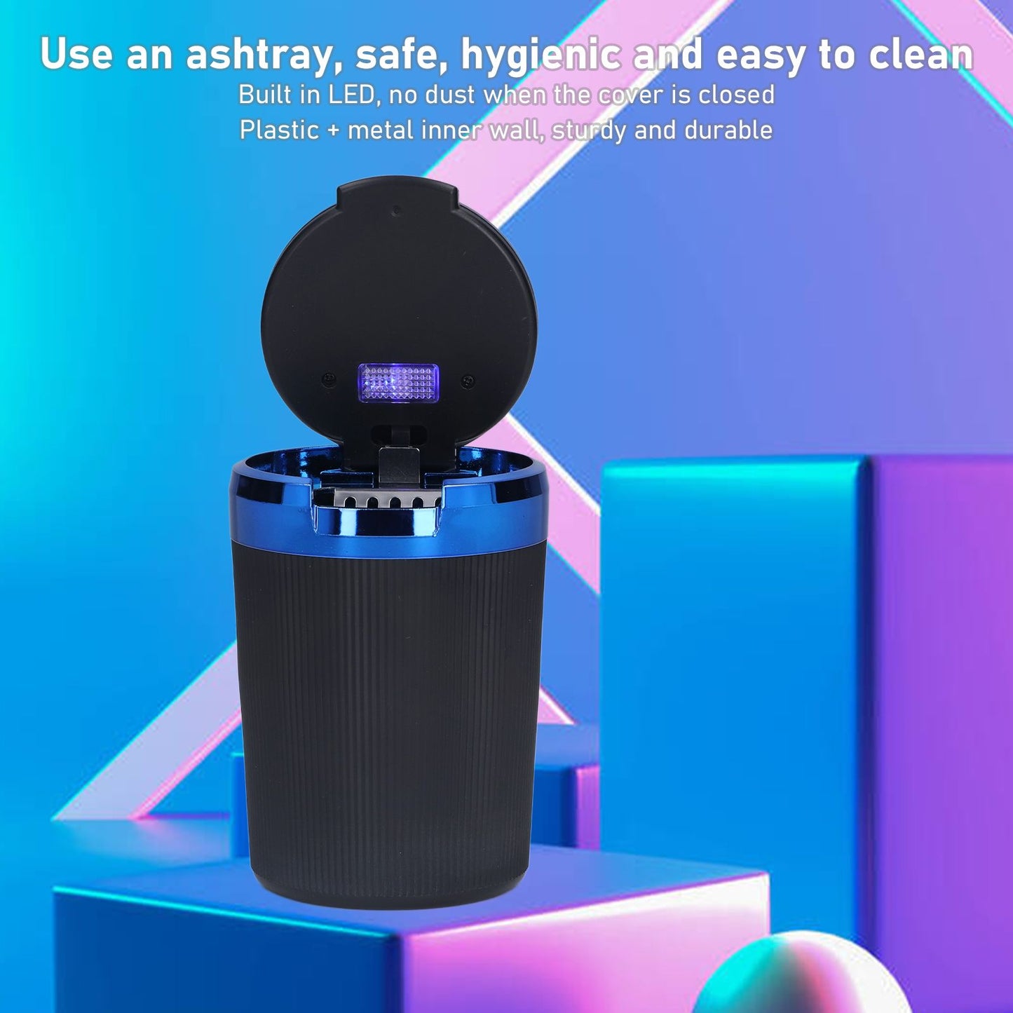 3W Luminous Car Ashtray with LED Light Lid Fireproof Smokeless Cigarette Ashtray for Home OfficeBlue V1294-YM0523-3117210210911