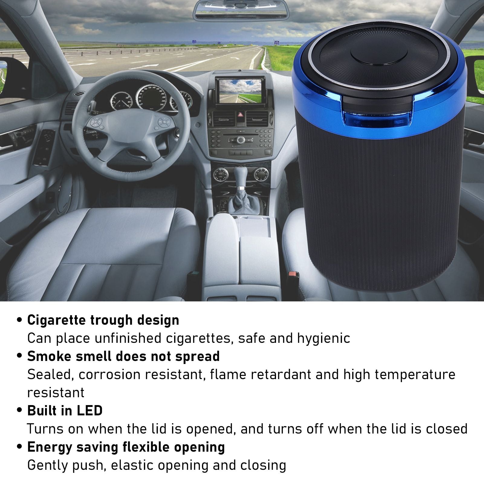 3W Luminous Car Ashtray with LED Light Lid Fireproof Smokeless Cigarette Ashtray for Home OfficeBlue V1294-YM0523-3117210210911