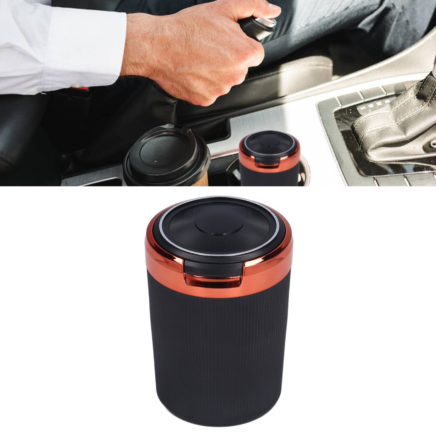 3W Luminous Car Ashtray with LED Light Lid Fireproof Smokeless Cigarette Ashtray for Home OfficeOrange V1294-YM0523-3117210210912