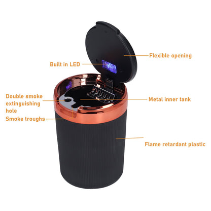 3W Luminous Car Ashtray with LED Light Lid Fireproof Smokeless Cigarette Ashtray for Home OfficeOrange V1294-YM0523-3117210210912