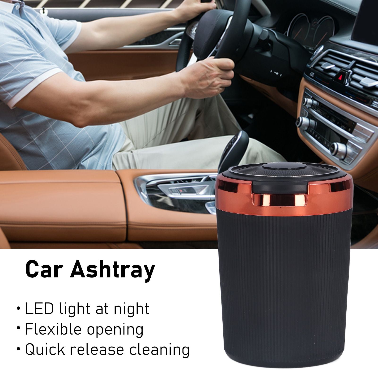 3W Luminous Car Ashtray with LED Light Lid Fireproof Smokeless Cigarette Ashtray for Home OfficeOrange V1294-YM0523-3117210210912