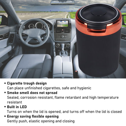 3W Luminous Car Ashtray with LED Light Lid Fireproof Smokeless Cigarette Ashtray for Home OfficeOrange V1294-YM0523-3117210210912