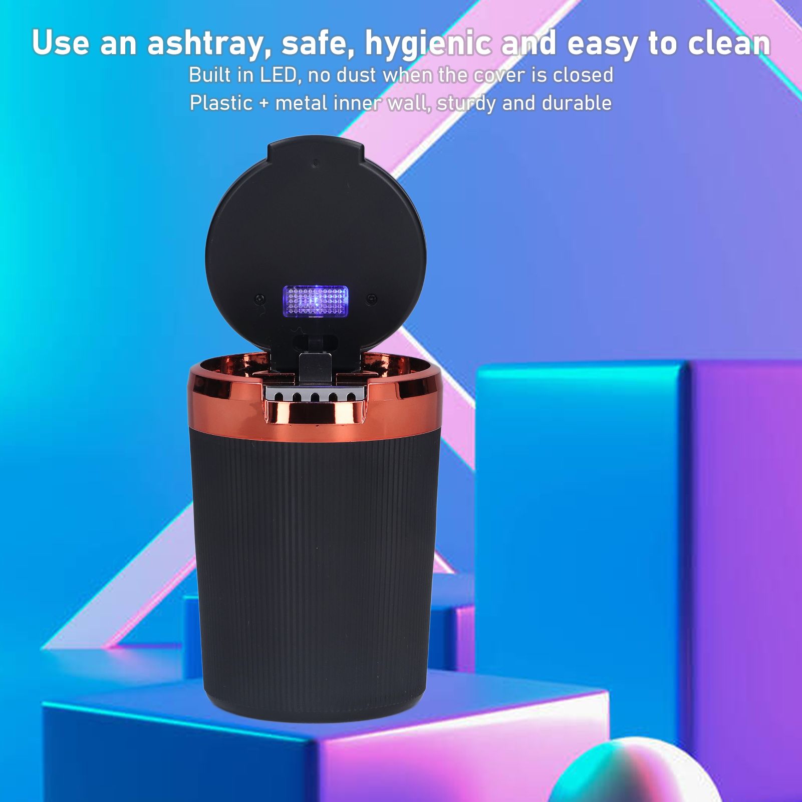 3W Luminous Car Ashtray with LED Light Lid Fireproof Smokeless Cigarette Ashtray for Home OfficeOrange V1294-YM0523-3117210210912