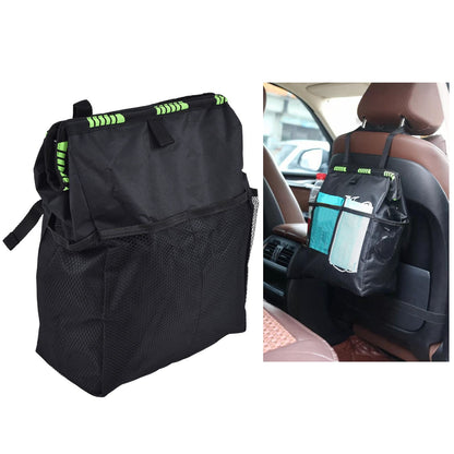 Car Garbage Storage Bag Waterproof Foldable Oxford Fabric Auto Litter Bin with Lid and Pockets Black V1294-YM0523-3117210211711