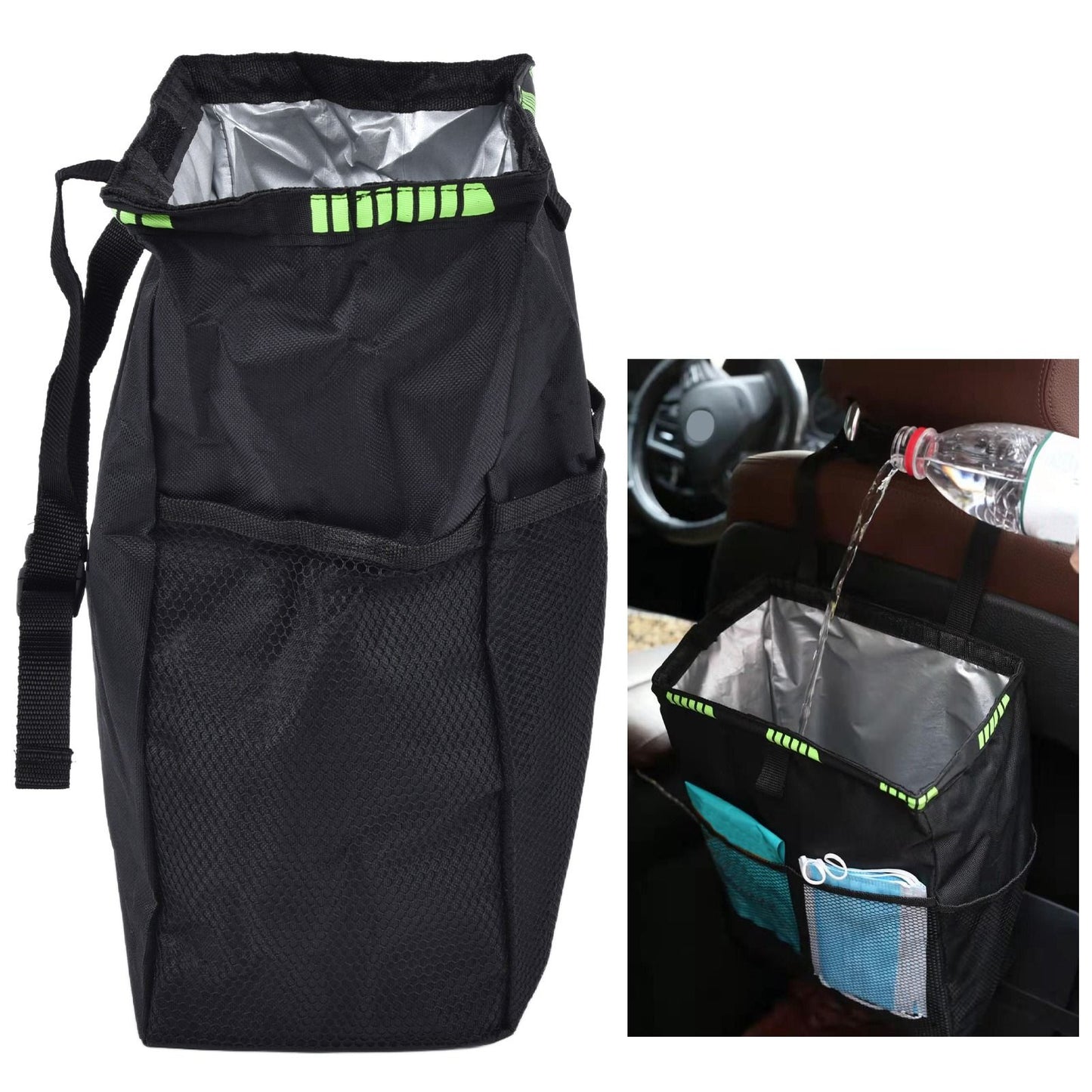 Car Garbage Storage Bag Waterproof Foldable Oxford Fabric Auto Litter Bin with Lid and Pockets Black V1294-YM0523-3117210211711