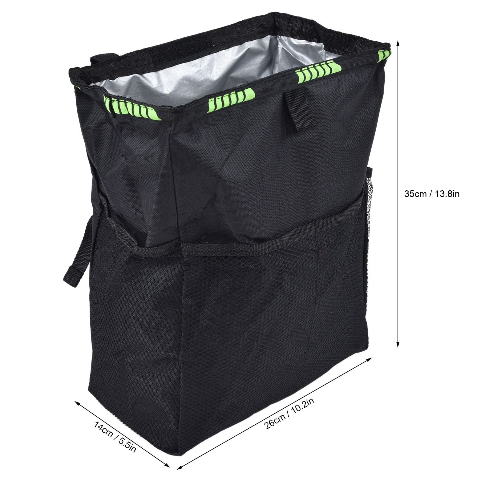 Car Garbage Storage Bag Waterproof Foldable Oxford Fabric Auto Litter Bin with Lid and Pockets Black V1294-YM0523-3117210211711