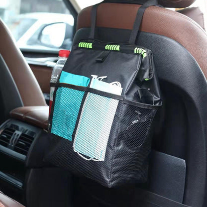 Car Garbage Storage Bag Waterproof Foldable Oxford Fabric Auto Litter Bin with Lid and Pockets Black V1294-YM0523-3117210211711