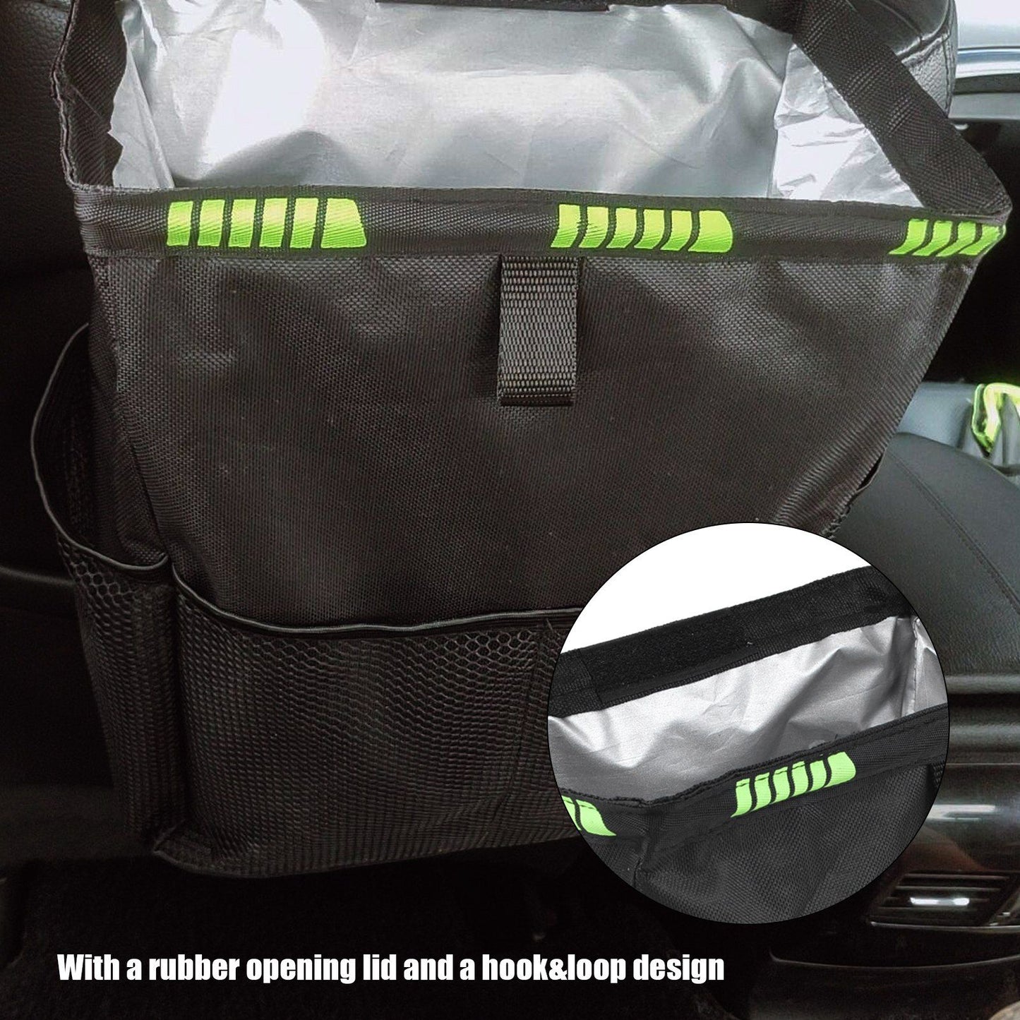 Car Garbage Storage Bag Waterproof Foldable Oxford Fabric Auto Litter Bin with Lid and Pockets Black V1294-YM0523-3117210211711