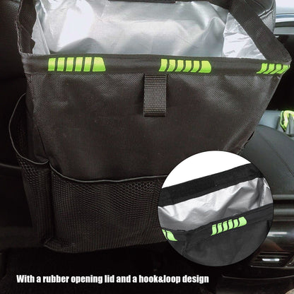 Car Garbage Storage Bag Waterproof Foldable Oxford Fabric Auto Litter Bin with Lid and Pockets Black V1294-YM0523-3117210211711