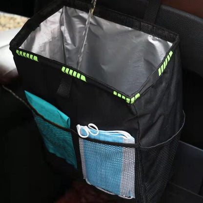 Car Garbage Storage Bag Waterproof Foldable Oxford Fabric Auto Litter Bin with Lid and Pockets Black V1294-YM0523-3117210211711