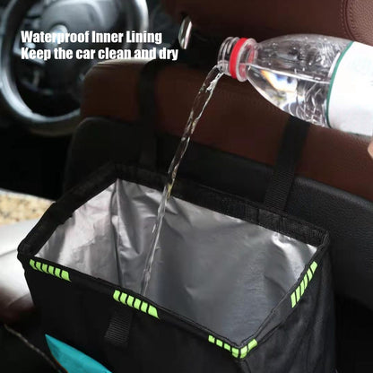 Car Garbage Storage Bag Waterproof Foldable Oxford Fabric Auto Litter Bin with Lid and Pockets Black V1294-YM0523-3117210211711
