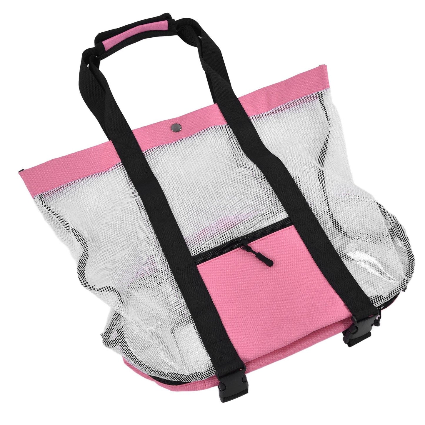 Beach Bags Mesh Cotton Oversized Storage Tote Bags for Beach Picnic Barbecue Camping Pink V1294-YM0523-3117210212411