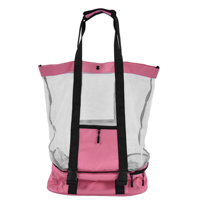 Beach Bags Mesh Cotton Oversized Storage Tote Bags for Beach Picnic Barbecue Camping Pink V1294-YM0523-3117210212411