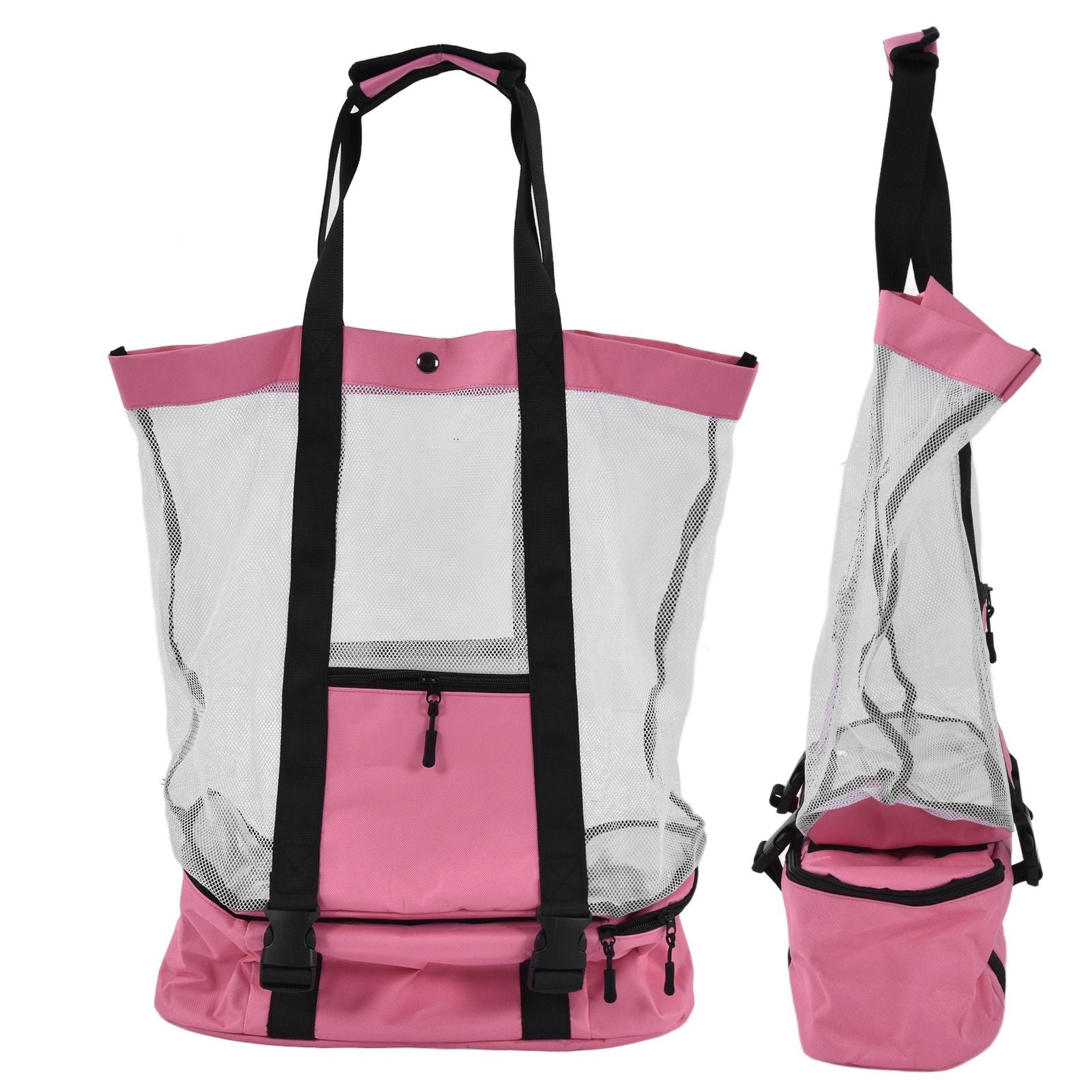 Beach Bags Mesh Cotton Oversized Storage Tote Bags for Beach Picnic Barbecue Camping Pink V1294-YM0523-3117210212411