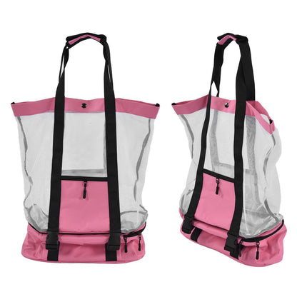 Beach Bags Mesh Cotton Oversized Storage Tote Bags for Beach Picnic Barbecue Camping Pink V1294-YM0523-3117210212411