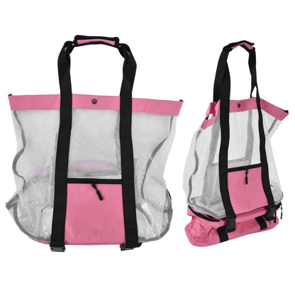 Beach Bags Mesh Cotton Oversized Storage Tote Bags for Beach Picnic Barbecue Camping Pink V1294-YM0523-3117210212411