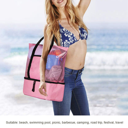 Beach Bags Mesh Cotton Oversized Storage Tote Bags for Beach Picnic Barbecue Camping Pink V1294-YM0523-3117210212411