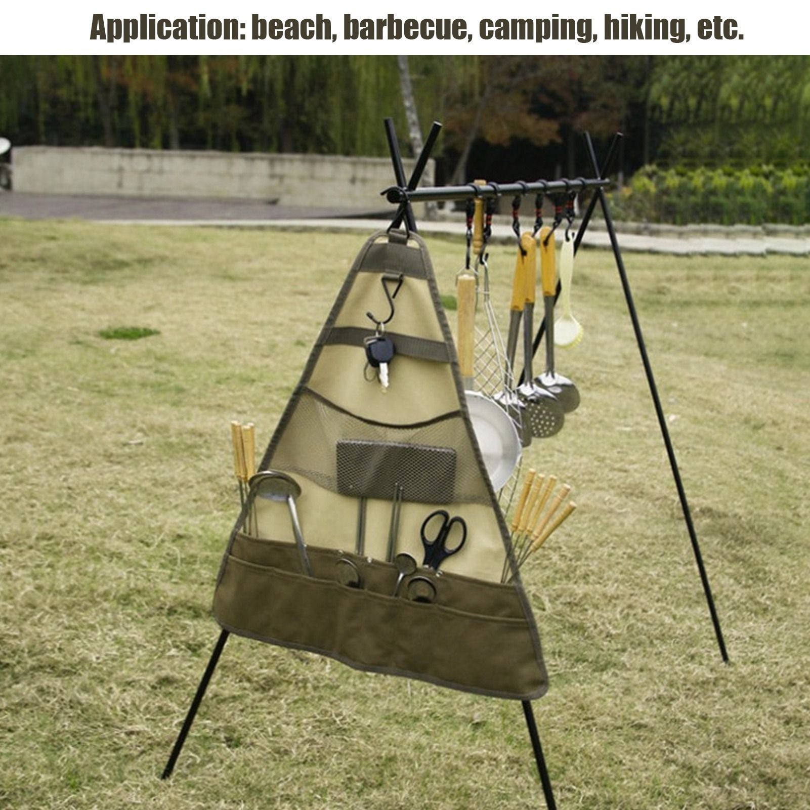 Outdoor Tableware Storage Bag Foldable Oxford Flatware Organizer Hanging Bag for Barbecue Picnic V1294-YM0523-3117210212911