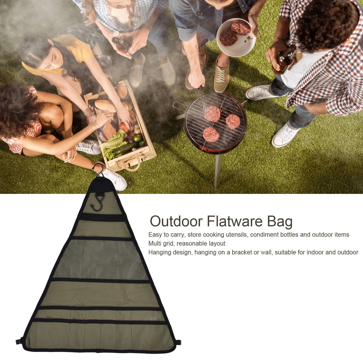 Outdoor Tableware Storage Bag Foldable Oxford Flatware Organizer Hanging Bag for Barbecue Picnic V1294-YM0523-3117210212911
